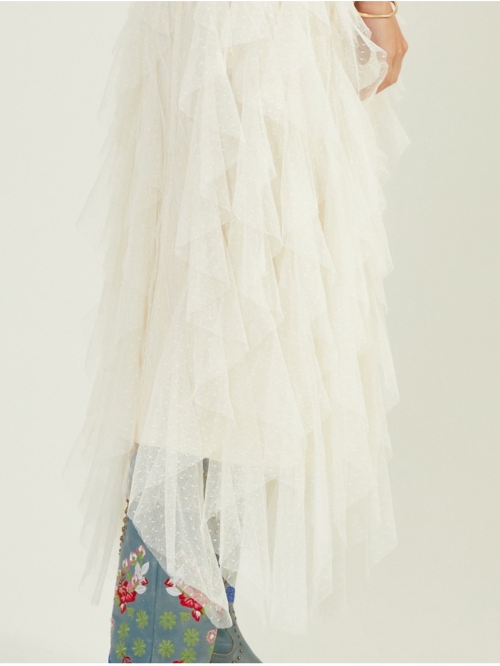 Altar’d State Cream Layered Tulle Midi Skirt